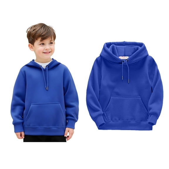 Boys Girls Long Sleeve Solid Patchwork Hooded Pullover Sweatshirt Warm Thickened Blouse Tops Outfits