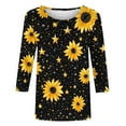 thumbnail image 3 of miqiqism Women Sunflower Tees Shirts Casual 3/4 Length Sleeve Tops Womens Pullover Tshirt Round Neck Basic Blouses Spring Summer Plus Size Clothing Loose Tunic Blouse,01_Black,5X-Large, 3 of 4