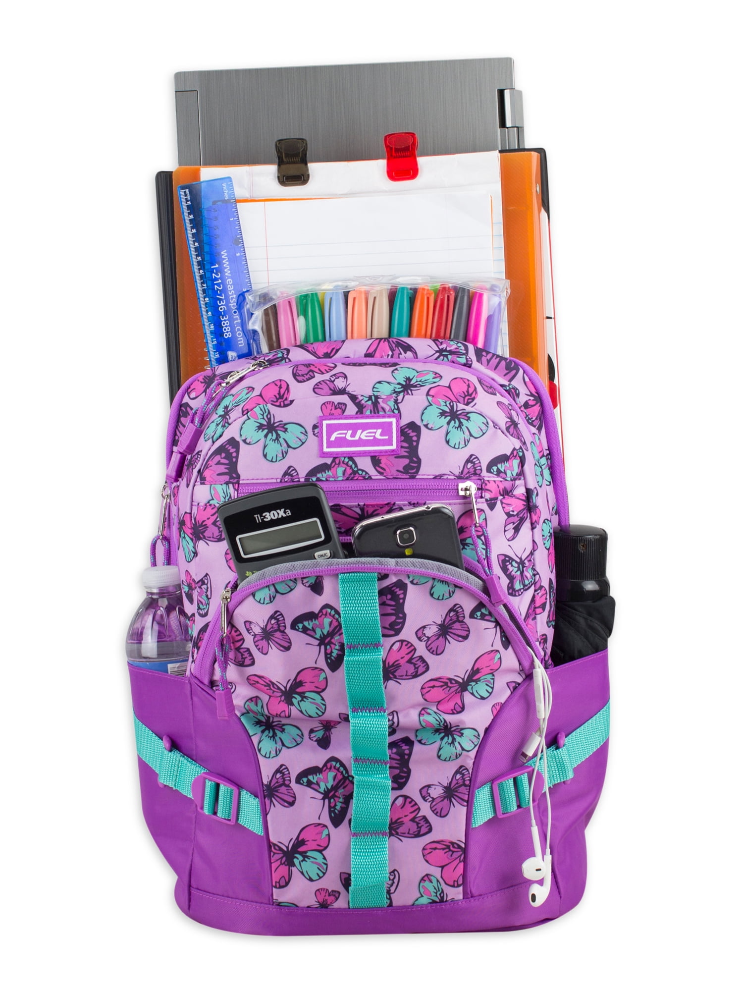 Fuel Unisex Multipocket Dynamic Active Backpack, Purple Butterfly Print
