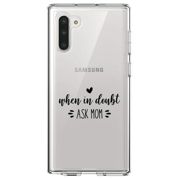 DistinctInk Clear Shockproof Hybrid Case for Samsung Galaxy Note 10 (6.3" Screen) - TPU Bumper Acrylic Back Tempered Glass Screen Protector - When in Doubt, ASK MOM