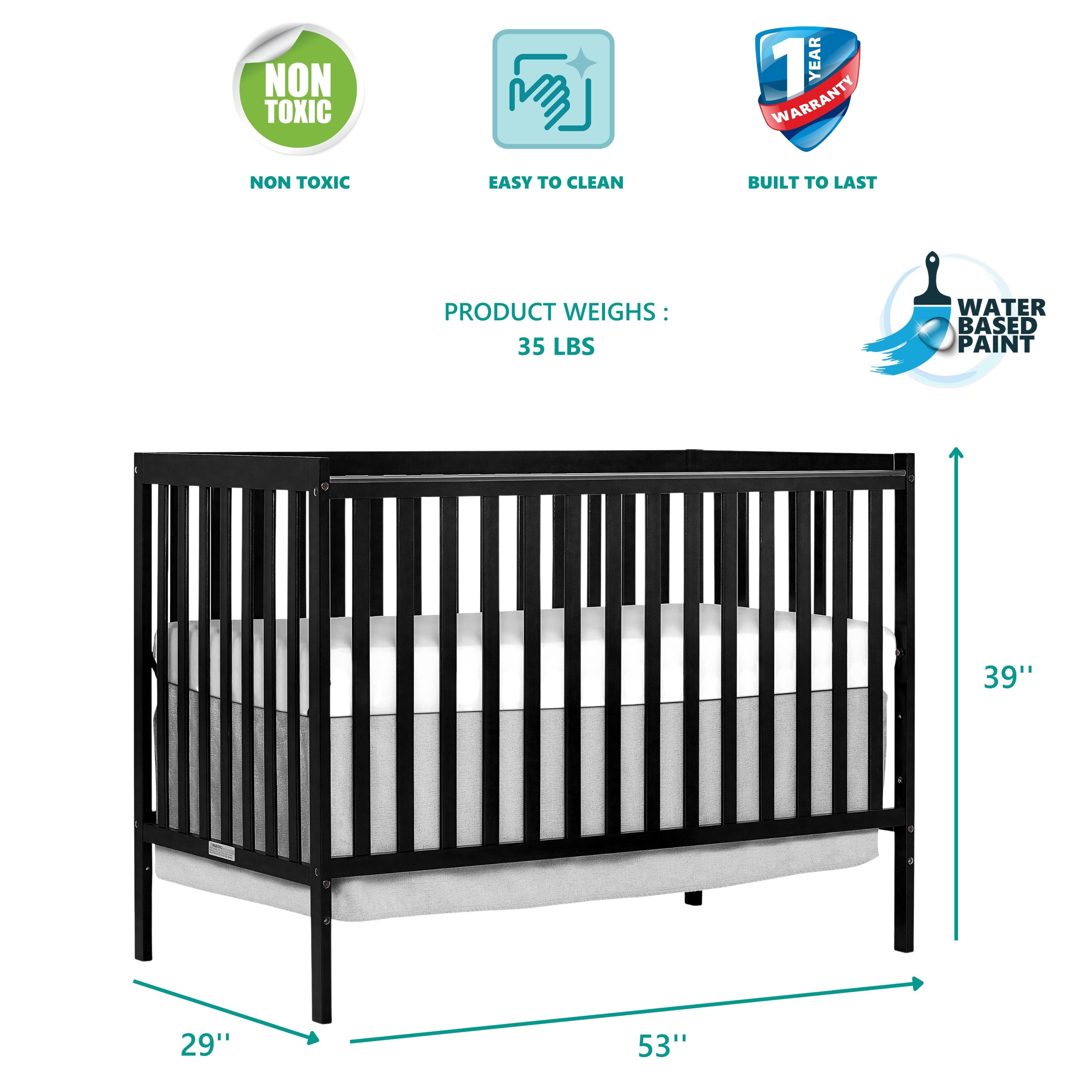 Dream On Me Synergy 5-in-1 Convertible Crib in Black, Greenguard