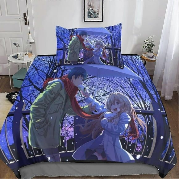 Toradora Bedding Set for Adults and Children D Print Pattern Tora-Dora Soft Microfiber Duvet Cover with Pillowcases Sin Pieces 135*200 CM(Double200x200cm)