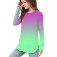 thumbnail image 7 of YUNAFFT Girls Long Sleeve Round-Neck Shirts Ombre Design Side Slits Cotton-Like Stretchy Blouse For 4-14Y, 7 of 7