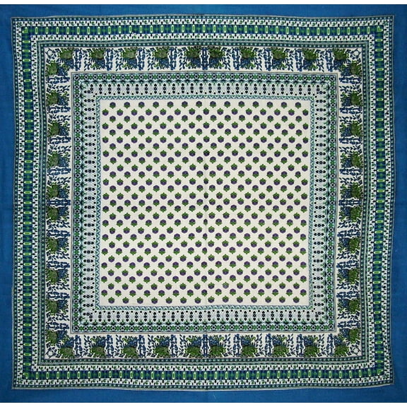 Indian Print Square Cotton tablecloth 60" x 60" Cerulean Blue