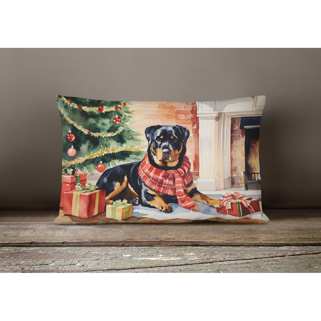 Rottweiler Cozy Christmas Throw Pillow 12 in x 16 in