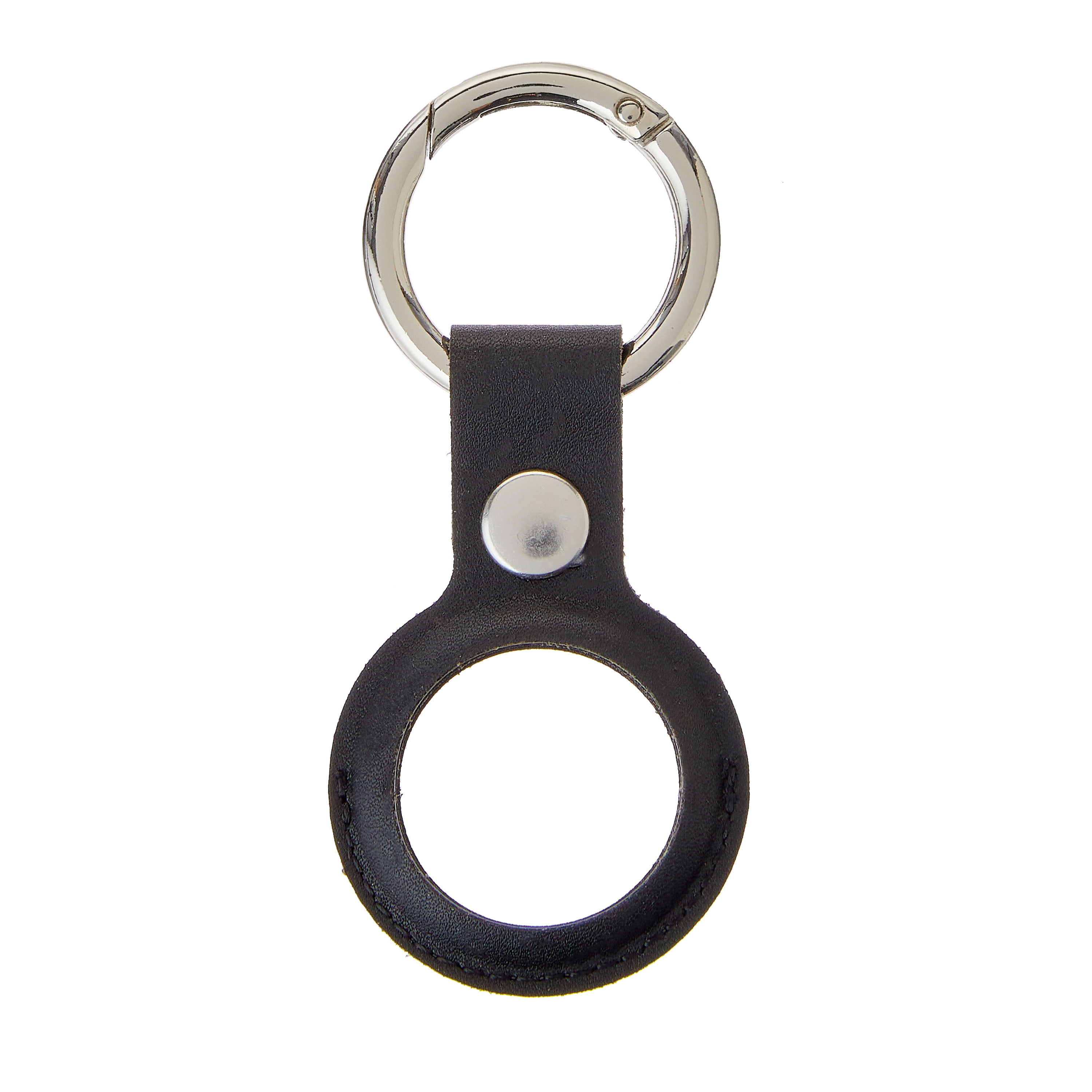 onn. AirTag Holder with Carabiner-Style Ring, Vegan Leather, Black