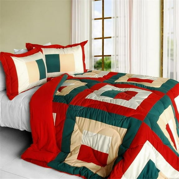In My Life A - Quilted Patchwork Down Alternative Comforter Set  Full & Queen Size - Red