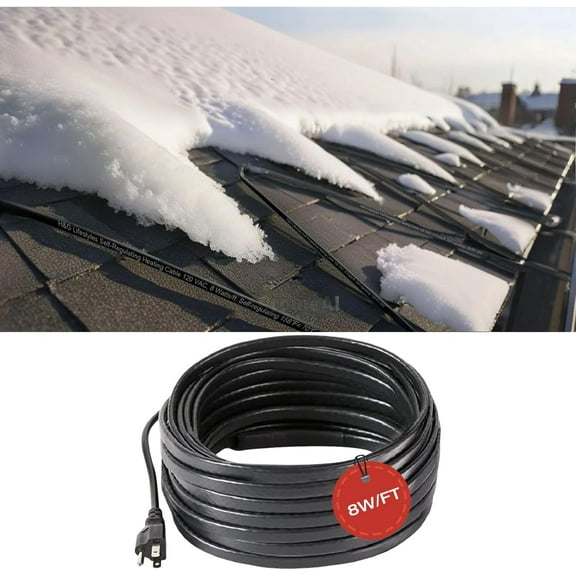 Roof Heat Cable Snow De-icing Kit Self-Regulating Plug-in Ready Heat Tape for Roof and Gutters Ice Dam Prevention 8W/ft 50ft