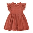 thumbnail image 2 of HOMADLES Summer Kids Girls Dresses Crewneck Solid Flying Sleeves, Loose Sundress Orange 4 years, 2 of 3
