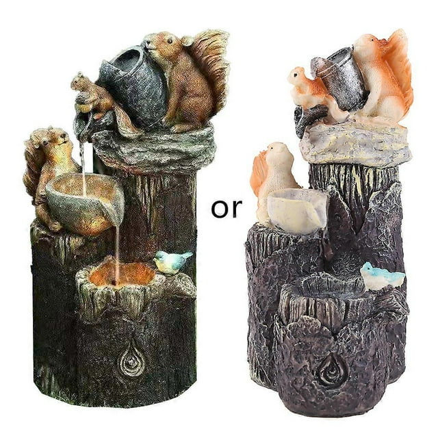 Animal Squirrel Duck Garden Statue with Solar Lights Waterfall Fountain Figurine_Perfect Gift