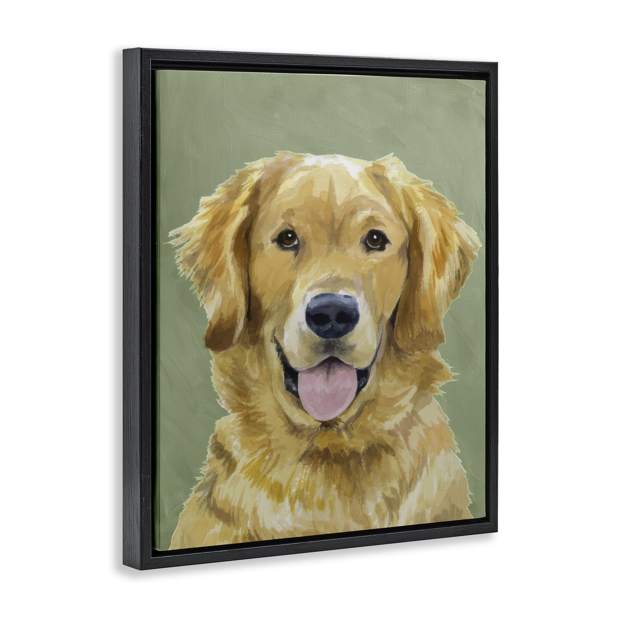 Stupell Industries Smiling Golden Retriever Portrait Black Framed Floater Canvas Wall Art, design by Lil' Rue