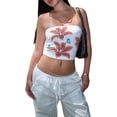 thumbnail image 2 of Springcmy Women 's Y2K Floral Print Strapless Tube Top Off Shoulder Backless Bandeau Tank Aesthetic Crop Corset Top White L, 2 of 7