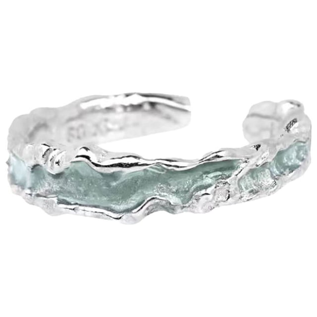 Dsscvnef Mint Green Textured Statement Ring for Women Unique Open Design Fashionable Index Finger Jewelry Couple Accessory