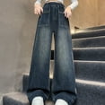 thumbnail image 2 of Gibobby Kids Girls Ripped Jeans Washed Elastic Waist Wide Leg Baggy Pants Plus Size Teenage Girls Ripped Jeans(Blue,15-16 Years), 2 of 6