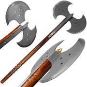 Double Blade Medieval Axe with Wood Handle and Carbon Steel Blade