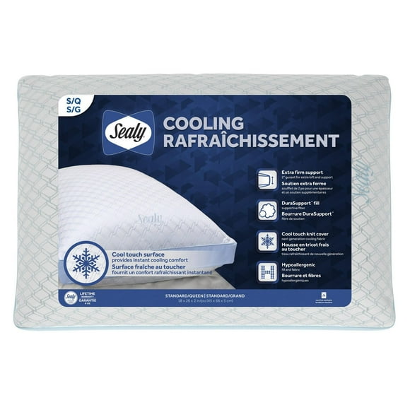 Sealy Cooling Extra Firm Support Cool Touch Bed Pillow, Queen, Machine Washable Bed Pillow