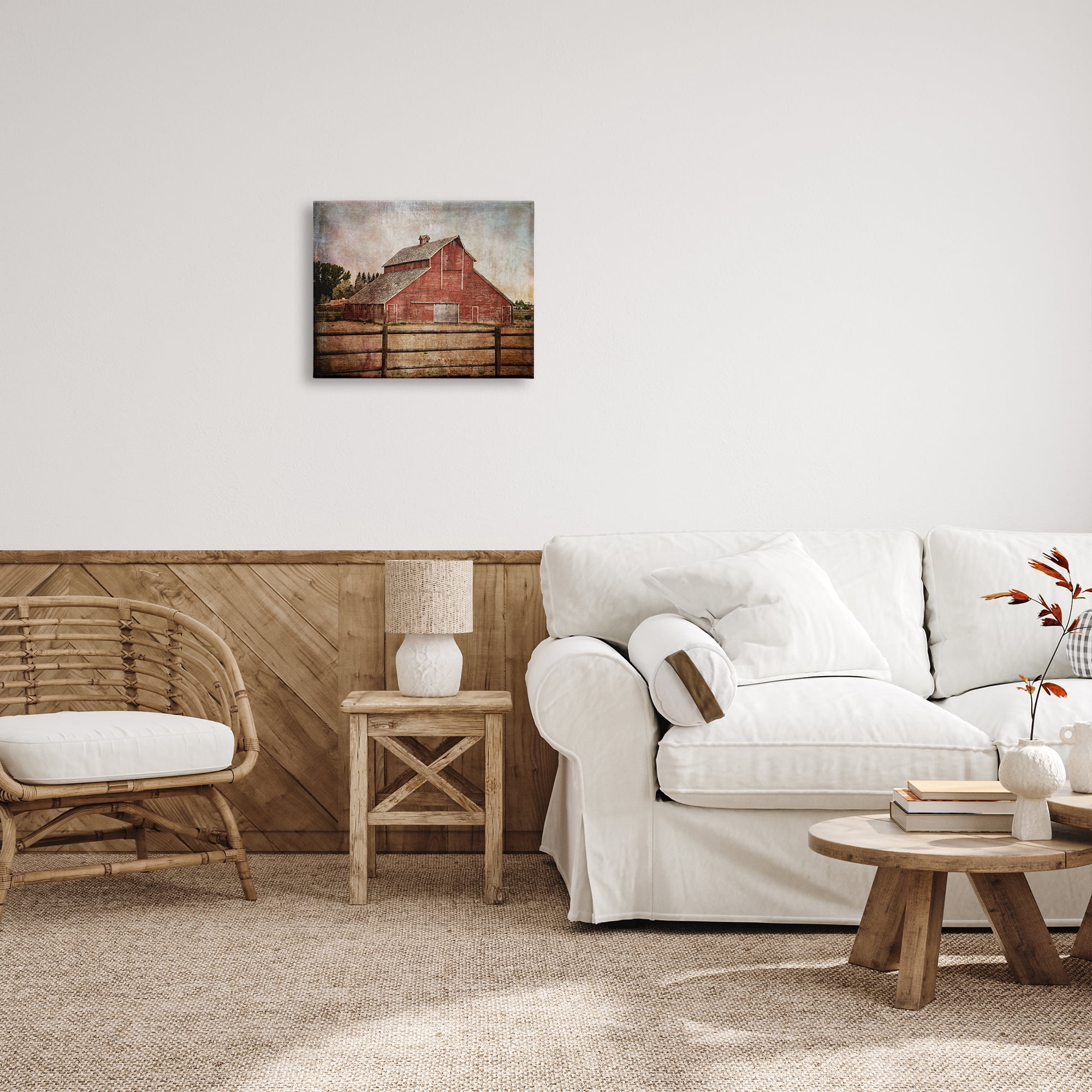 Stupell Industries Vintage Rustic Barn Landscape Painting Gallery Wrapped Canvas Art Print Wall Art, 20 x 16