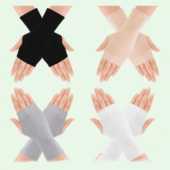 4 Pairs Sunblock Fingerless Gloves for Women, UV Sun Protection Lightweight Fingerless Gloves