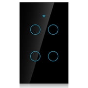 M Buder Smart WiFi Touch Screen Switch, 4-Way Wireless Light Panel AC 95-250V (Black US Standard), Compatible with Alexa and Google Assistant (4.72 x 3.15 inches / 12 x 8 cm)