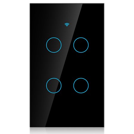 M Buder Smart WiFi Touch Screen Switch, 4-Way Wireless Light Panel AC 95-250V (Black US Standard), Compatible with Alexa and Google Assistant (4.72 x 3.15 inches / 12 x 8 cm)