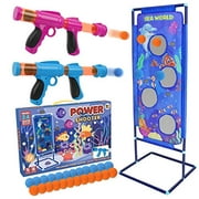 STOTOY Shooting Game for Nerf Toys, 5 6 7 8 9 10  Years Olds Boys and Girls,2PK Foam Ball Popper Air Toy Guns with Standing Shooting Target, 24 Foam Balls, Indoor-Outdoor Activity Game for Kids