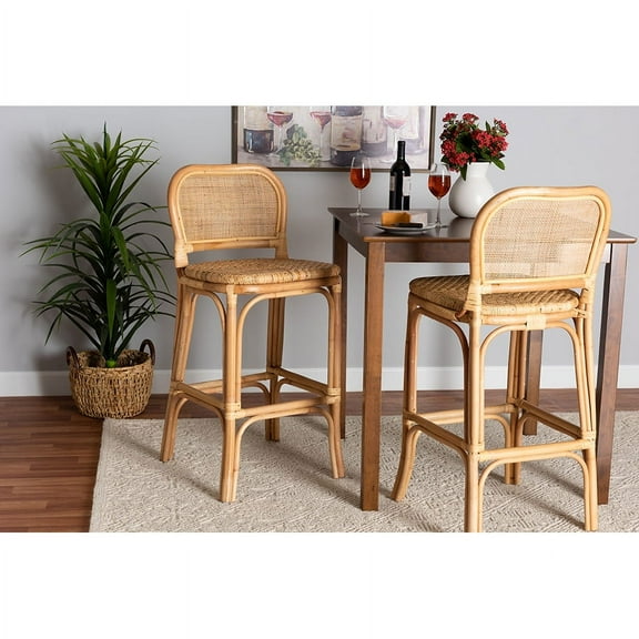 Baxton Studio Adrena Modern Bohemian Natural Brown Rattan Bar Stool