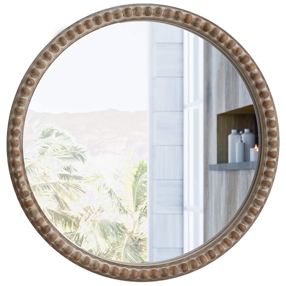 COZAYH Distressed Wood Frame Round Accent Mirror Farmhouse Wall Decor, 30 Inch