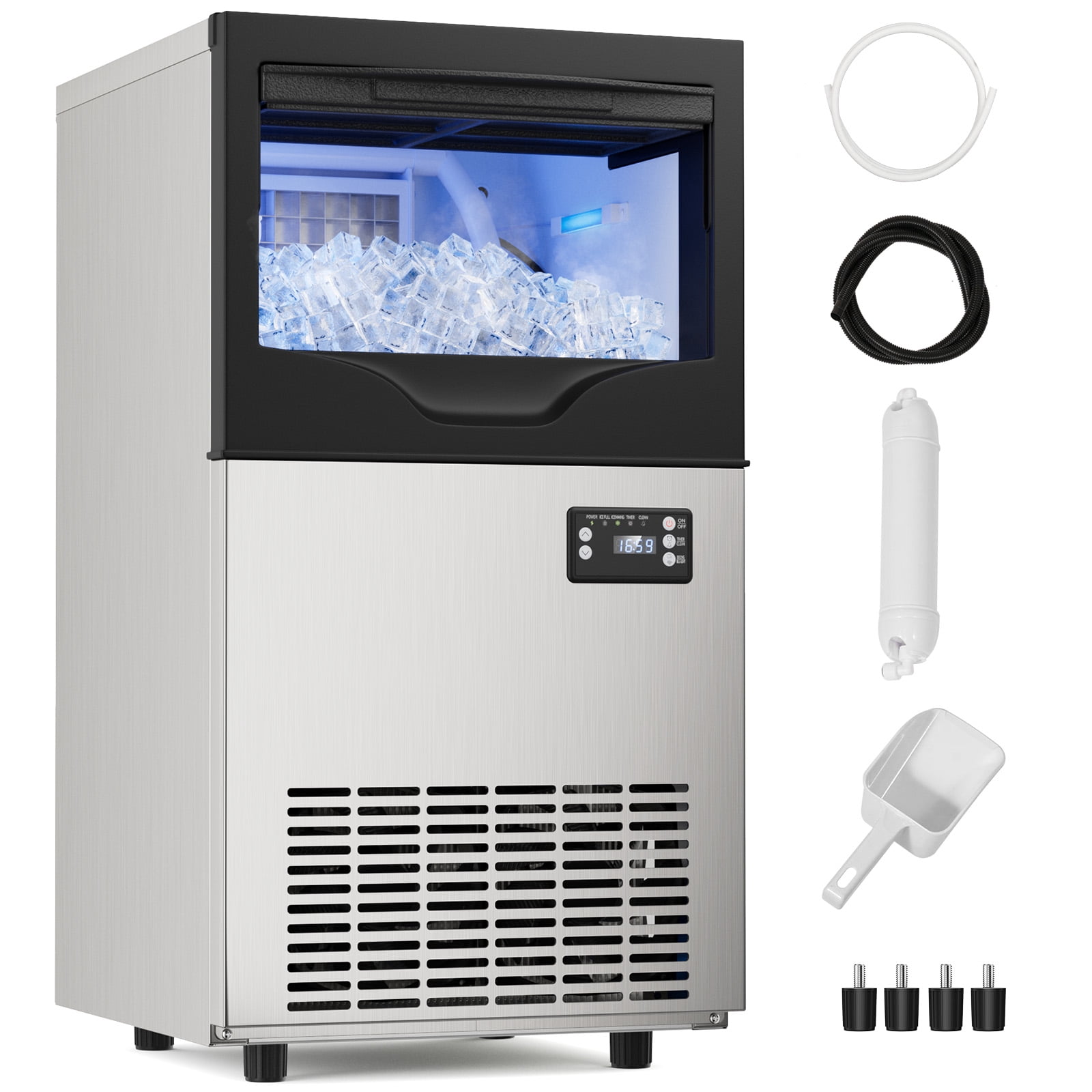 Mojgar Commercial 100Lbs/24H Ice Maker - Freestanding with 33Lbs Storage Capacity, Adjustable Ice Sizes, Quiet Operation, Perfect for Home & Business