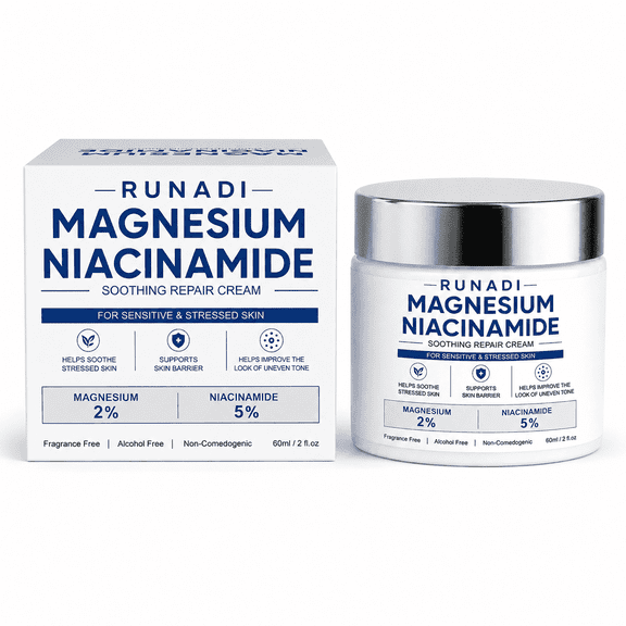Magnesium & 5% Niacinamide Soothing Facial Cream, Fragrance‑Free Hydrating Moisturizer For Sensitive & Stressed Skin