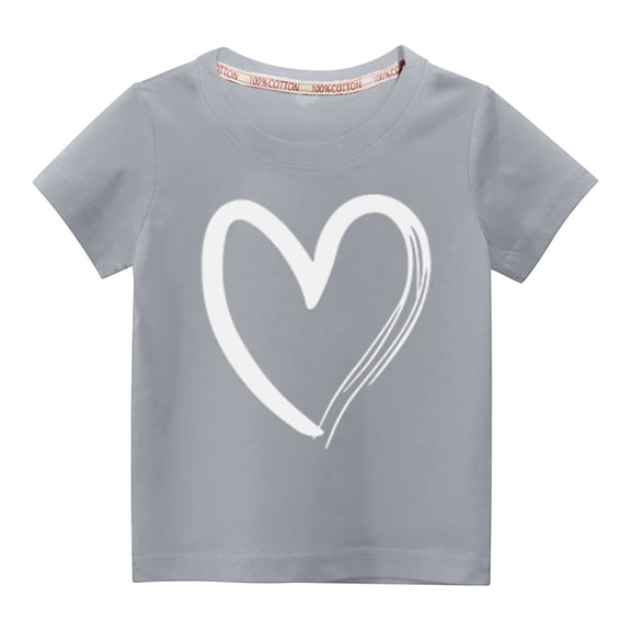 Virmaxy Little Kids Valentine's Day Fashion Basic Tee Toddler Baby Crew Love Heart Graphic T-shirt Unisex Kids Spring Summer Short Sleeve Cotton Casual Baggy Tees Gray-A 3T