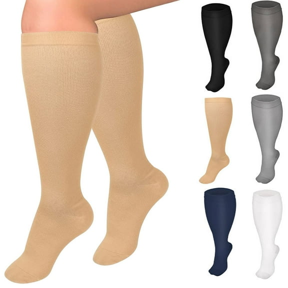 Harpily Compression Socks Wide Calf High Stretch Pressure Support Stockings Solid Tone Breathable Elastic Fabric for All Season Multi Scene