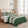 thumbnail image 5 of 3 Pieces King Quilt Set,Forest Green and Beige Stripe Soft Bedding Sets with 1 Quilt & 2 Pillow Shams,Modern Neutral Striped Summer Bedspread Lightweight Coverlet Comforter for All Season, 5 of 9