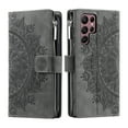 thumbnail image 3 of Feishell Zipper Wallet Case for Samsung Galaxy S22 Ultra 5G,for Women Men,Stylish Embossed Pattern PU Leather Multi Card Slots Magnetic Clasp Flip Stand Crossbody Phone Case with Shoulder Strap,Gray, 3 of 13