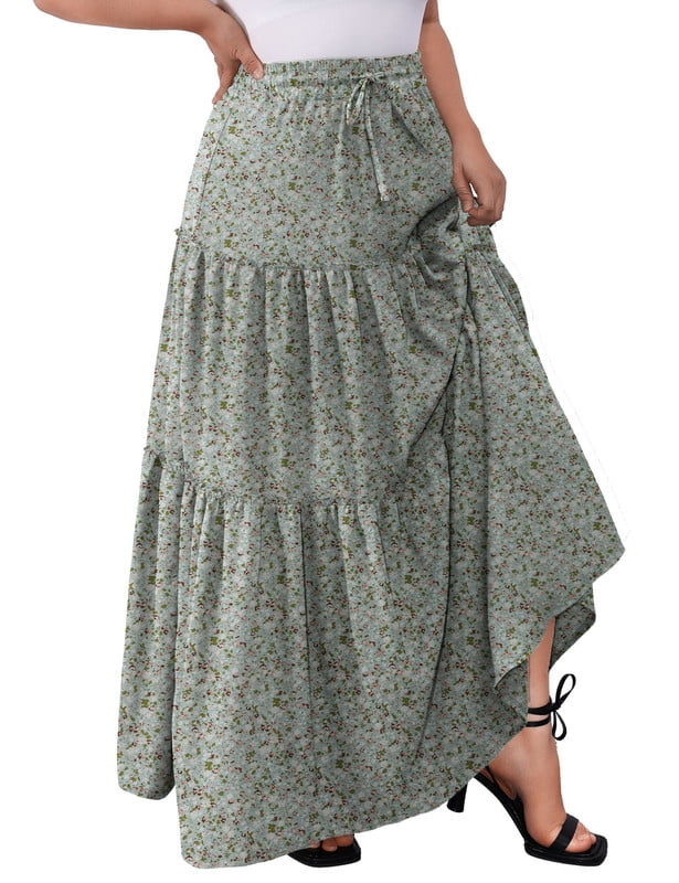 yillto Womens Maxi Skirts High Elastic Waist Pleated Mesh Flowy