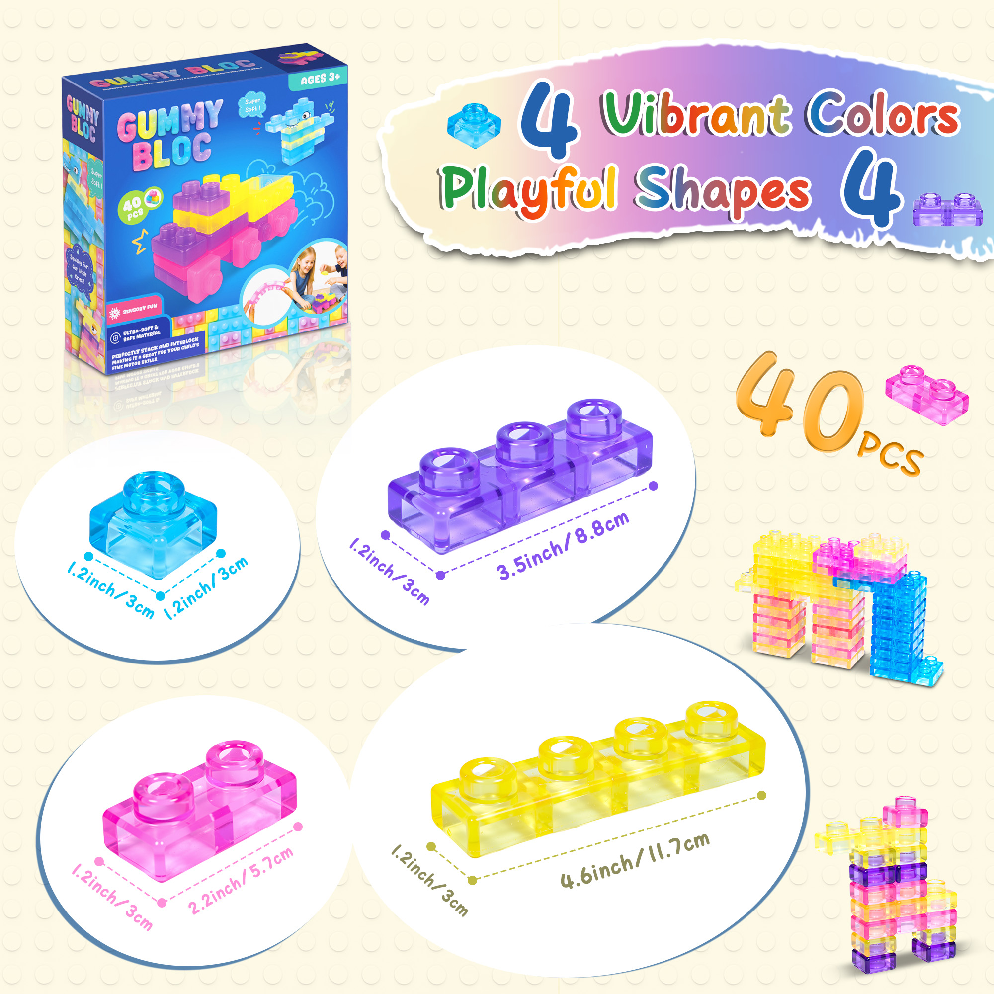 JOY SPOT Gummy Bloc 40-Piece Soft Building Blocks photo 3