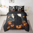 thumbnail image 2 of Manfei Black Kitten 7 Pieces Bedding Comforter Set,Halloween Pumpkin Lantern Full Bedding Set,Trick Or Treat Fitted Sheet Flat Sheet For Teens,Luxury Bedroom Decor Reversible, 2 of 8