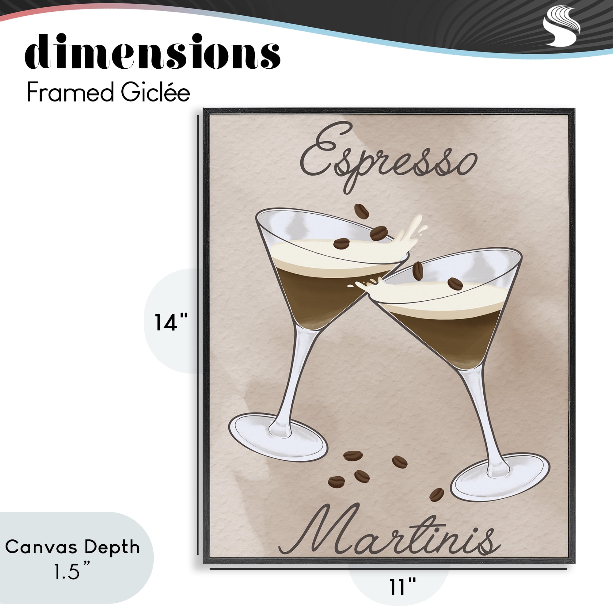 Stupell Industries Cheers Espresso Martinis Black Framed Giclee Art, design by Marcus Prime