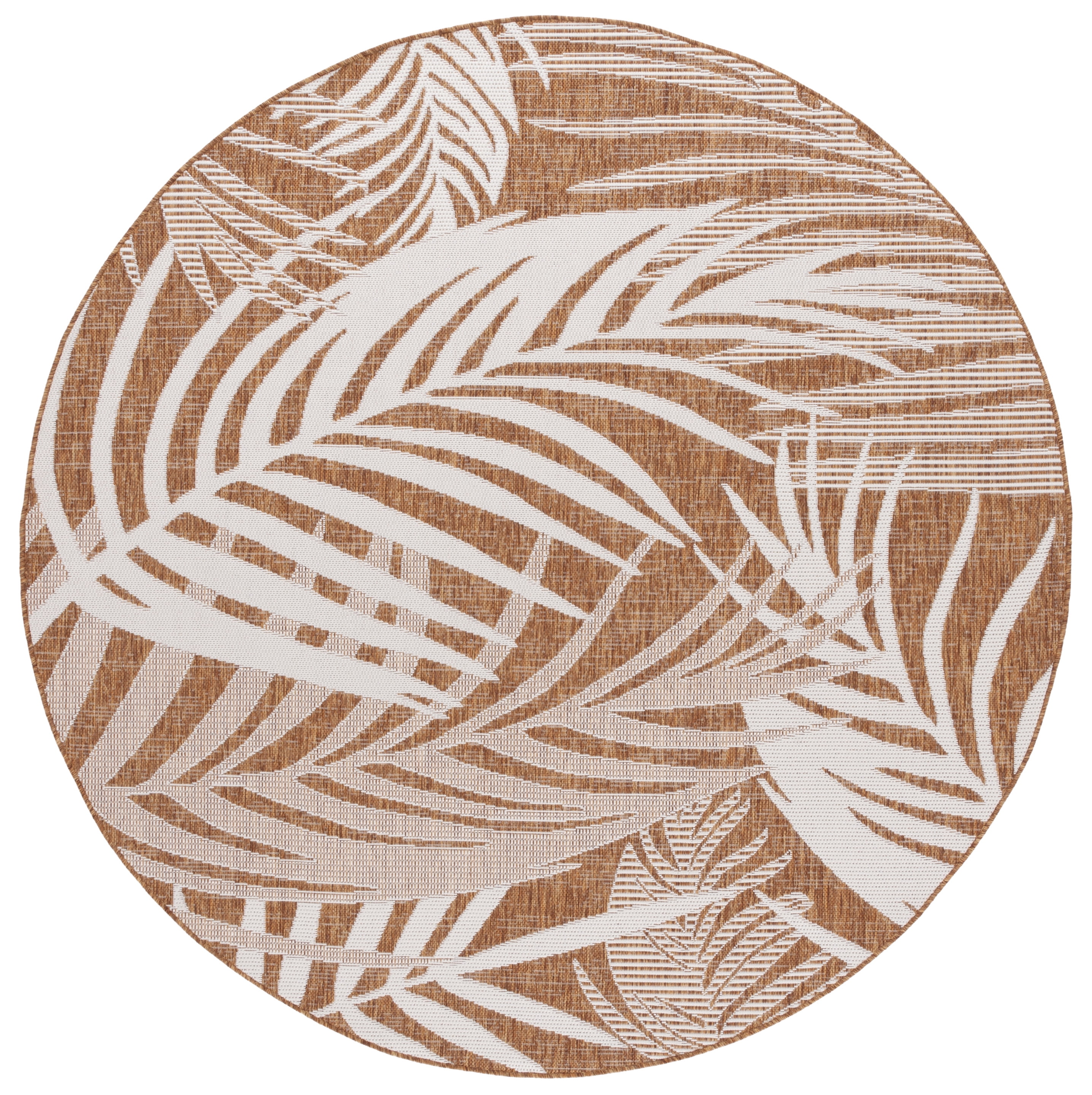 SAFAVIEH Beach House Kaeden Botanical Indoor/Outdoor Area Rug, Brown/Ivory, 6'7" x 6'7" Round