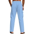 thumbnail image 4 of Betivan Men's Linen Cargo Pants Solid Color Drawstring Elastic Waist Breathable Regular Fit Casual Work Outdoor Long Trousers, 4 of 6