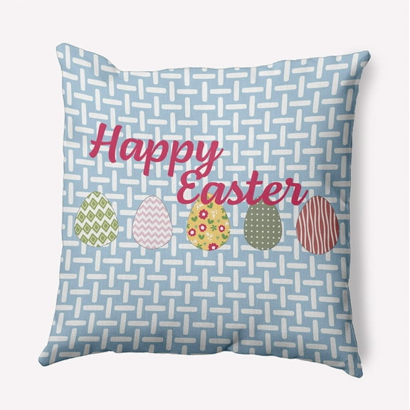 Simply Daisy 16-inch Square Happy Easter Polyester Throw Pillow, Blue Qty 1