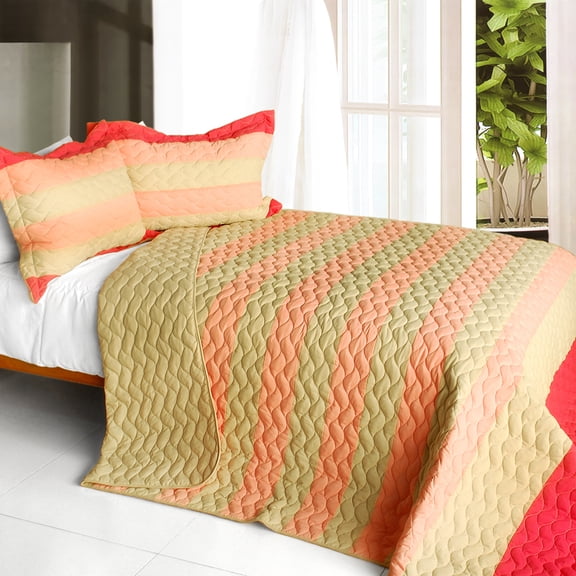 Champagne Honey 3PC Patchwork Quilt Set (Full/Queen Size)