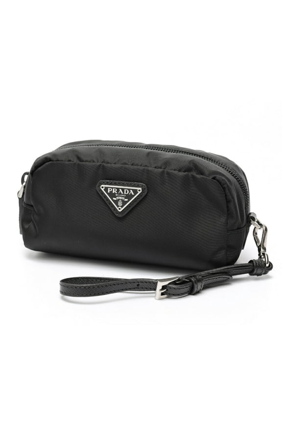 Pre-Owned PRADA Pouch with Strap 1NE175 Nylon Black E-158647