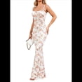 thumbnail image 3 of Vestido Maxi Ajustado de Verano para Mujer, Informal, con Tirantes Finos, Sin Mangas, Espalda Descubierta, Abertura Alta, . Flores Rosas L, 3 of 8