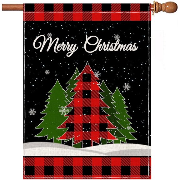 pinata Christmas Garden Flag, Christmas Flags 28 x 40 Double Sided, Winter Garden Red Buffalo Plaid Tree Yard Flag for Outside Home Decor