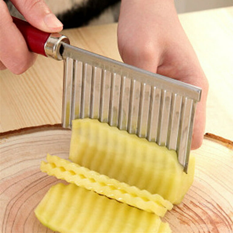 Premium Wavy Potato Cutter - Vegetable & Fruit Crinkle Cutting Tool, French  Fry Cutter, Serrated Salad Chopping Knife French Fry Slicer, Black Blade