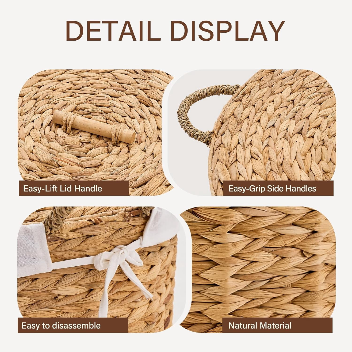 Casa Pura Furniture Handwoven Laundry Hamper with Lid, Storage Basket for Bathroom, Laundry Room & Bedroom, Natural, Large