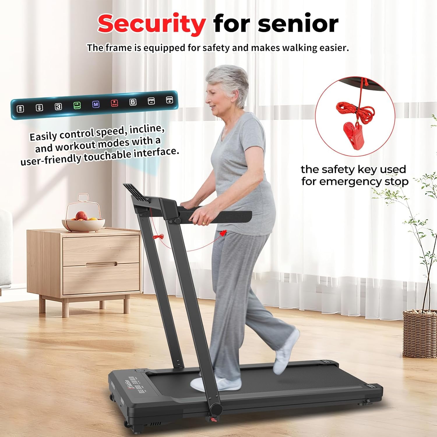 SubSunFolding Treadmill, Walking Pad with Handle, Under Desk Portable Treadmill for Home, Black/White