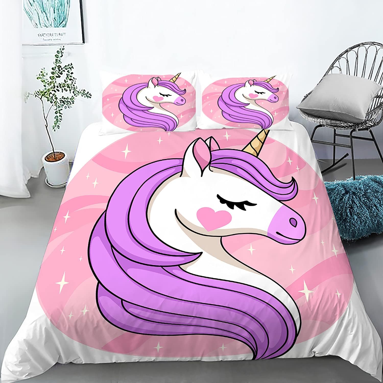 Unicorn Duvet Cover Set Cute Pattern Bedding Set for Boys and Girls