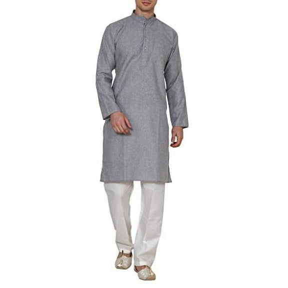 Royal Men's Grey Linen Cotton Kurta Pyjama Set For Comfort Wear