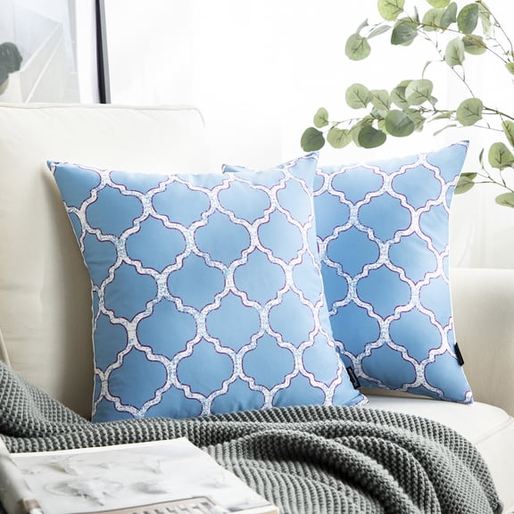 Phantoscope New Living Grid Throw Pillows, Geometric Decorative Accent Pillows, Blue, 18 x 18 in, Set of 2